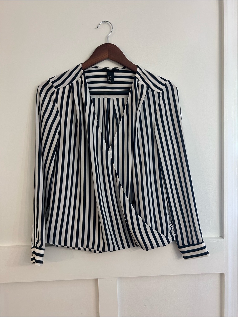H&M Black & White Vertical Stripe Wrap Blouse